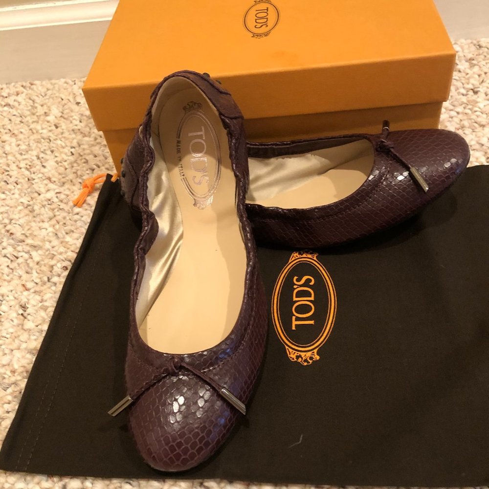 Tod's Python Embossed Leather Ladies Ballet Flat Size 8.5 - Picture 8 of 16